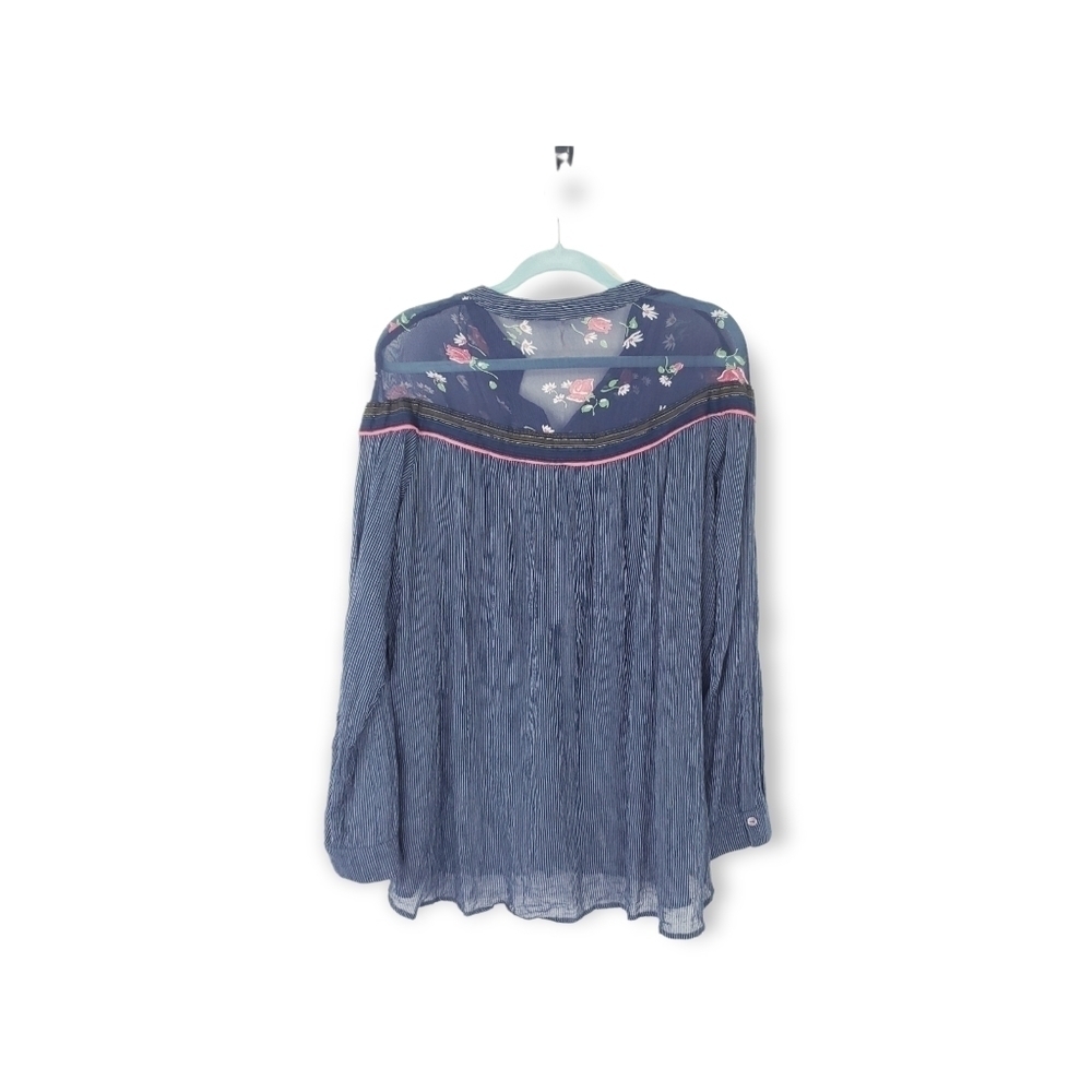 Free People western style floral see through pin stripe shirt size small - Picture 3 of 8